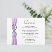 Paarse ribbon Silver Infinity Wedding Details Informatiekaartje (Staand voorkant)