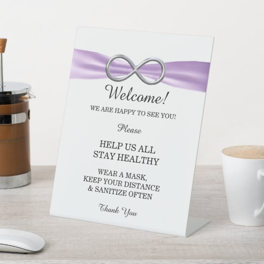 Paarse ribbon Silver Infinity Wedding Safety Reclamebord Met Voetstuk (Insitu)