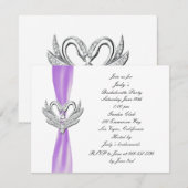 Paarse ribbon Silver Swans Bachelorette Party Kaart (Voorkant / Achterkant)