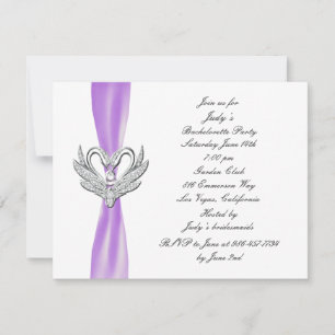Paarse ribbon Silver Swans Bachelorette Party Kaart