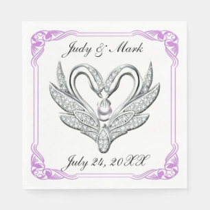 Paarse ribbon Silver Swans Paper Napkins Servetten