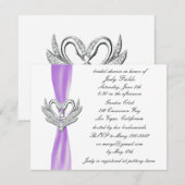 Paarse ribbon Silver Swans Vrijgezellenfeest Invit Kaart (Voorkant / Achterkant)