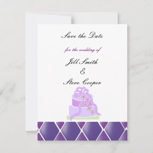 Paarse ribbon Wedding Cake Save the Date (Voorkant)