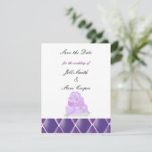 Paarse ribbon Wedding Cake Save the Date (Staand voorkant)