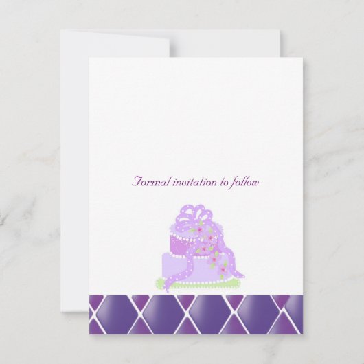 Paarse ribbon Wedding Cake Save the Date (Achterkant)