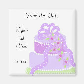 Paarse ribbon Wedding Cake Save the Date Magneet (Voorkant)