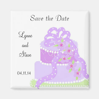 Paarse ribbon Wedding Cake Save the Date Magneet