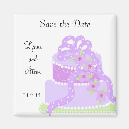 Paarse ribbon Wedding Cake Save the Date Magneet (Voorkant)