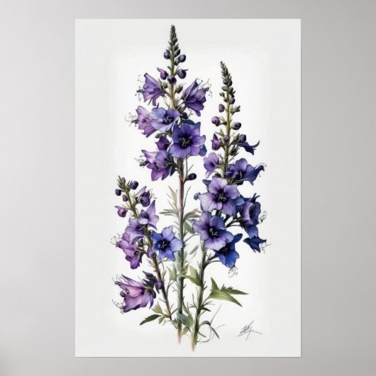 Paarse Ridderspoor Bloem Kunstprint Poster (Voorkant)