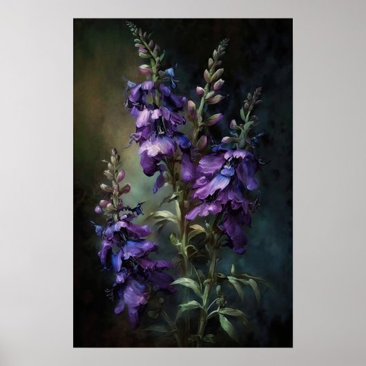Paarse Ridderspoor Bloem Kunstprint Poster (Voorkant)