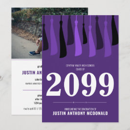 Paarse Rij Tassels Foto Afstuderen Uitnodiging