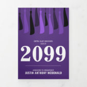 Paarse rij van Tassels 3-Foto-Afstuderen Drieluik Uitnodiging (Cover)