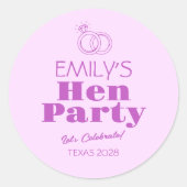 Paarse Ringen Hen Party Ronde Sticker (Voorkant)