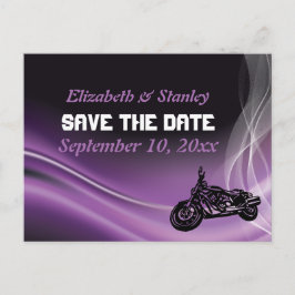Paarse road biker bruiloft Save the Date briefkaar Aankondigingskaart