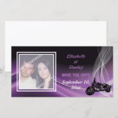 Paarse road biker bruiloft Save the Date fotokaart (Voorkant / Achterkant)