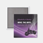 Paarse road biker bruiloft Save the Date magneet (Voorkant / Achterkant)