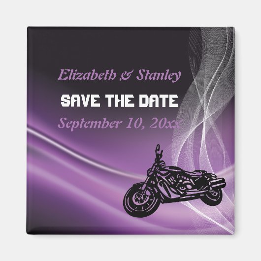 Paarse road biker bruiloft Save the Date magneet (Voorkant)