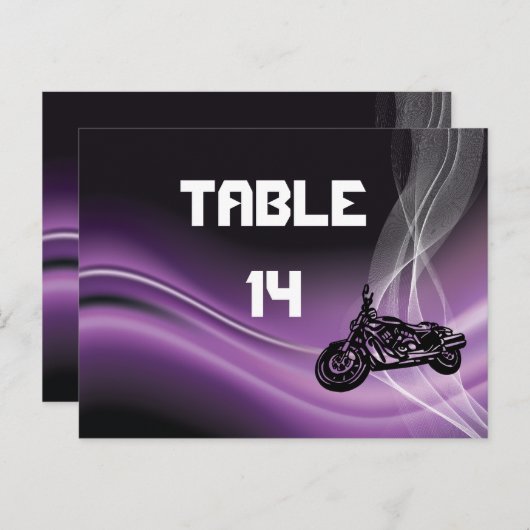 Paarse Road Biker Trouwtafel nummer briefkaart (Voorkant / Achterkant)