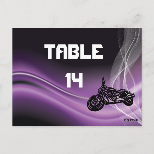 Paarse Road Biker Trouwtafel nummer briefkaart (Achterkant)