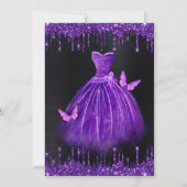 Paarse Robe, Glitters & Vlinder Sweet 16 Kaart (Achterkant)