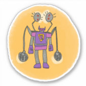 Paarse Robot Comic Book Style Sticker (Voorkant)