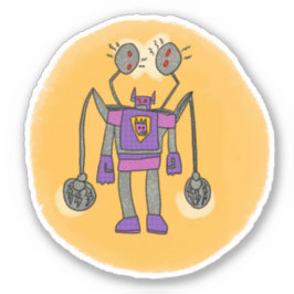 Paarse Robot Comic Book Style Sticker
