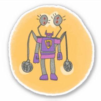 Paarse Robot Comic Book Style Sticker