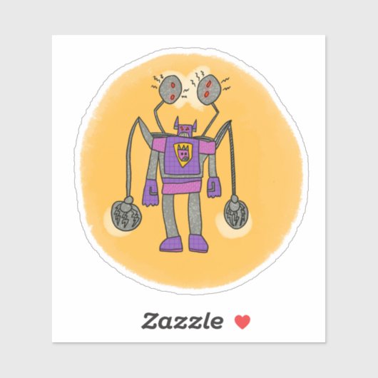 Paarse Robot Comic Book Style Sticker (Vel)