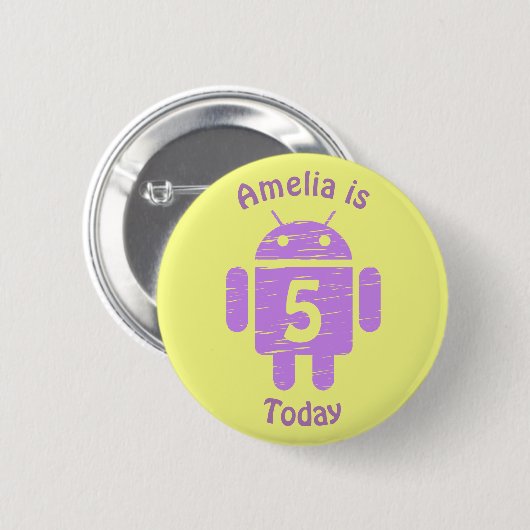 Paarse Robot Kinder Custom Age Verjaardag Ronde Button 5,7 Cm (Voorkant /achterkant)
