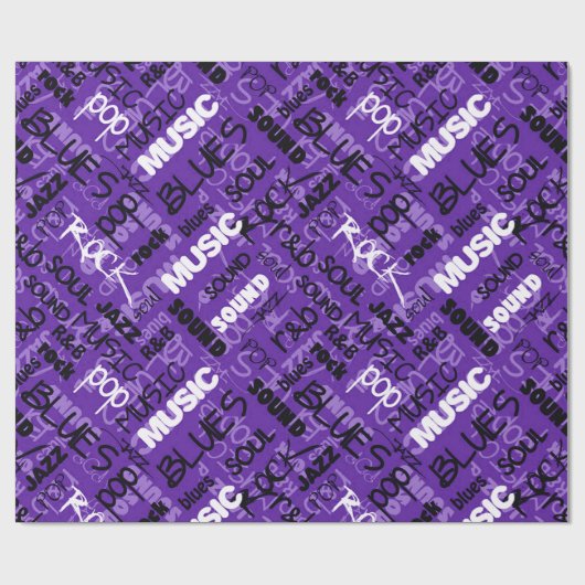 Paarse Rock Pop R & B Music Text Wrapping Paper Cadeaupapier (Vlak)