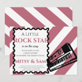 Paarse Rock Star Rock a Bye Baby Shower Uitnodigin Kaart (Voorkant / Achterkant)
