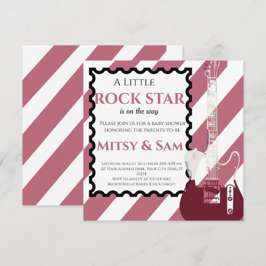 Paarse Rock Star Rock 'Dag Baby shower Uitnodiging (Voorkant / Achterkant)