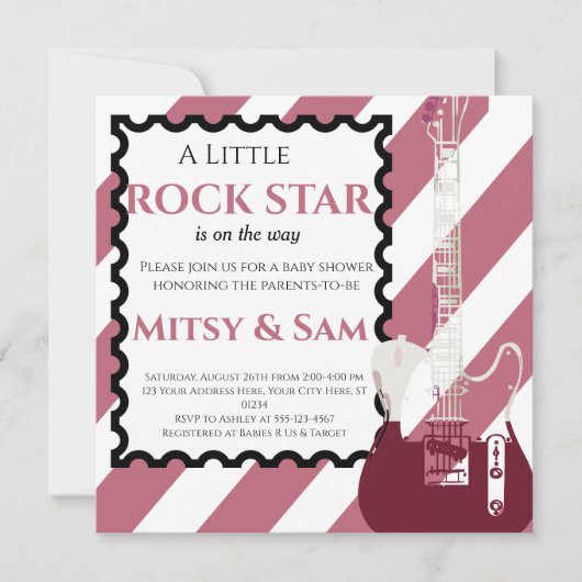 Paarse Rock Star Rock 'Dag Baby shower Uitnodiging (Voorkant)