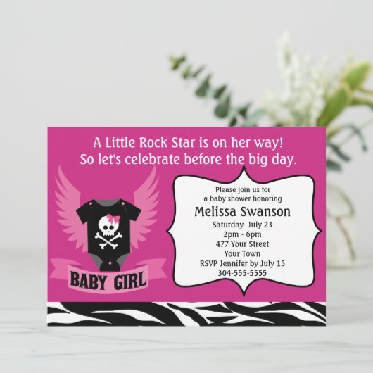 Paarse Rock Star Skull Baby shower Kaart (Staand voorkant)