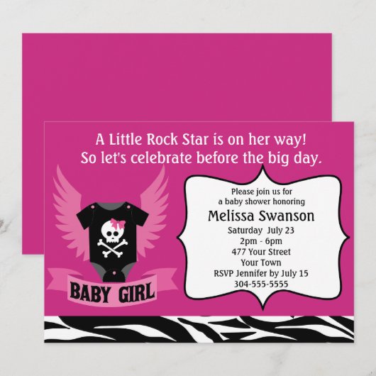Paarse Rock Star Skull Baby shower Kaart (Voorkant / Achterkant)