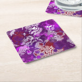 Paarse Rode Abstracte moderne marmervochtige Kunst Kartonnen Onderzetters (Schuin)