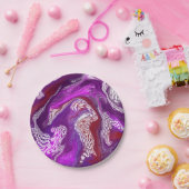 Paarse Rode Abstracte moderne marmervochtige Kunst Papieren Bordje (Feest)