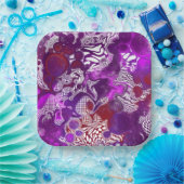 Paarse Rode Abstracte moderne marmervochtige Kunst Papieren Bordje (Feest)