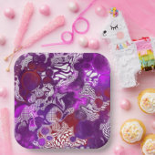 Paarse Rode Abstracte moderne marmervochtige Kunst Papieren Bordje (Feest)