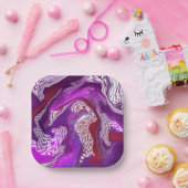 Paarse Rode Abstracte moderne marmervochtige Kunst Papieren Bordje (Feest)