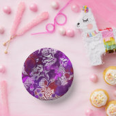 Paarse Rode Abstracte moderne marmervochtige Kunst Papieren Kommen (Feest)