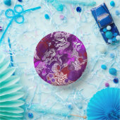 Paarse Rode Abstracte moderne marmervochtige Kunst Papieren Kommen (Feest)