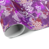 Paarse Rode Abstracte Moderne Vluchtige Kunst Birt Cadeaupapier (Rol Hoek)