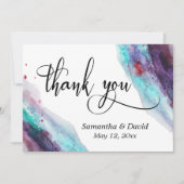 Paarse Rode Aqua Waterverf Artsy Abstract Bedankkaart (Voorkant)