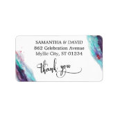 Paarse Rode Aqua Waterverf Artsy Abstract Etiket (Voorkant)