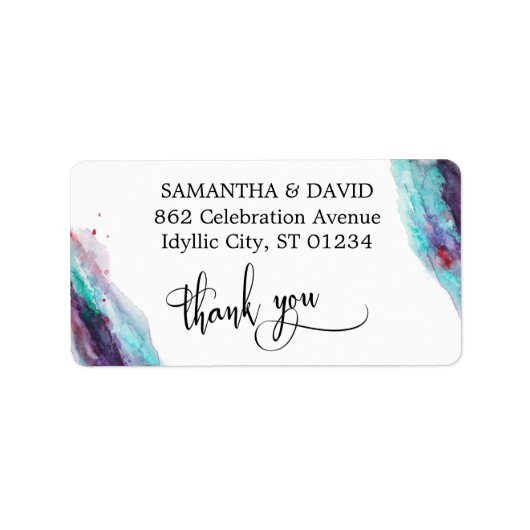 Paarse Rode Aqua Waterverf Artsy Abstract Etiket (Voorkant)