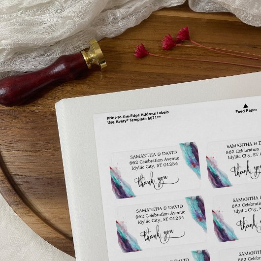 Paarse Rode Aqua Waterverf Artsy Abstract Etiket