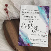 Paarse, Rode & Aqua Waterverf Moderne Bruiloft 1 Kaart