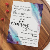 Paarse, Rode & Aqua Waterverf Moderne Bruiloft 1 Kaart