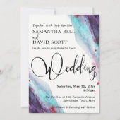 Paarse Rode Aqua Waterverf Moderne bruiloft 2 Kaart (Voorkant)